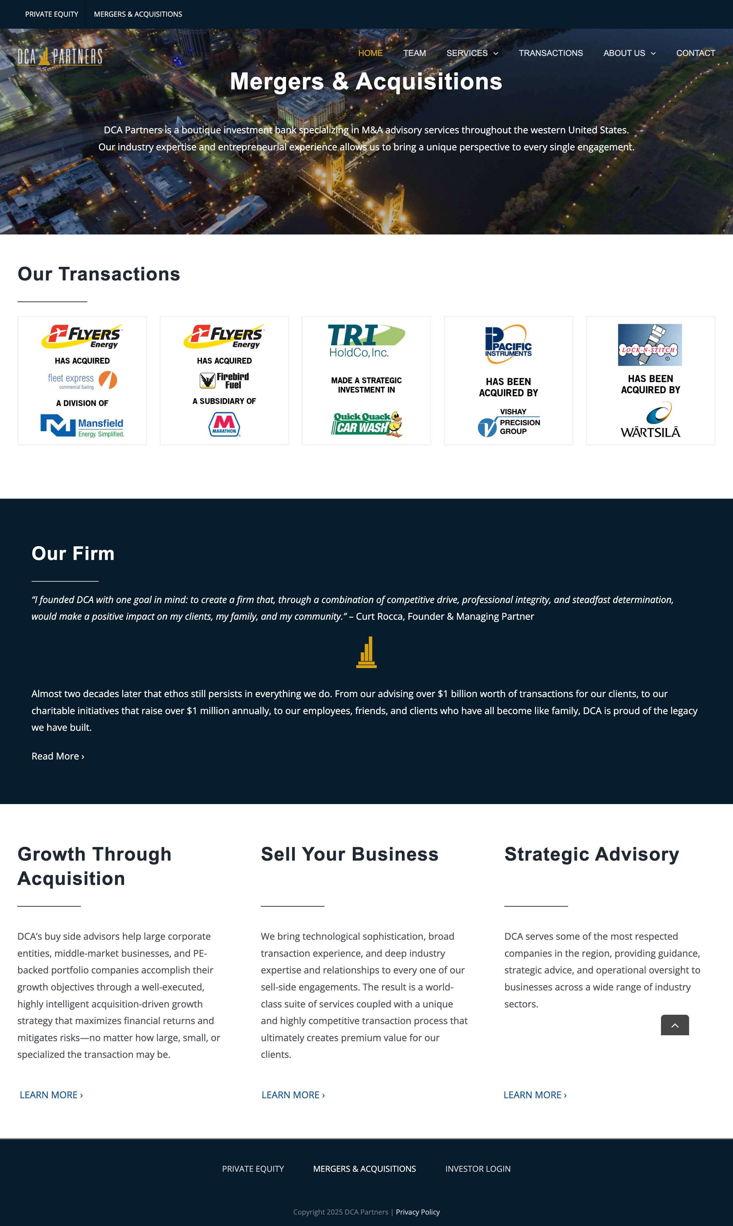 DCA Partners full-page screenshot of M&A page